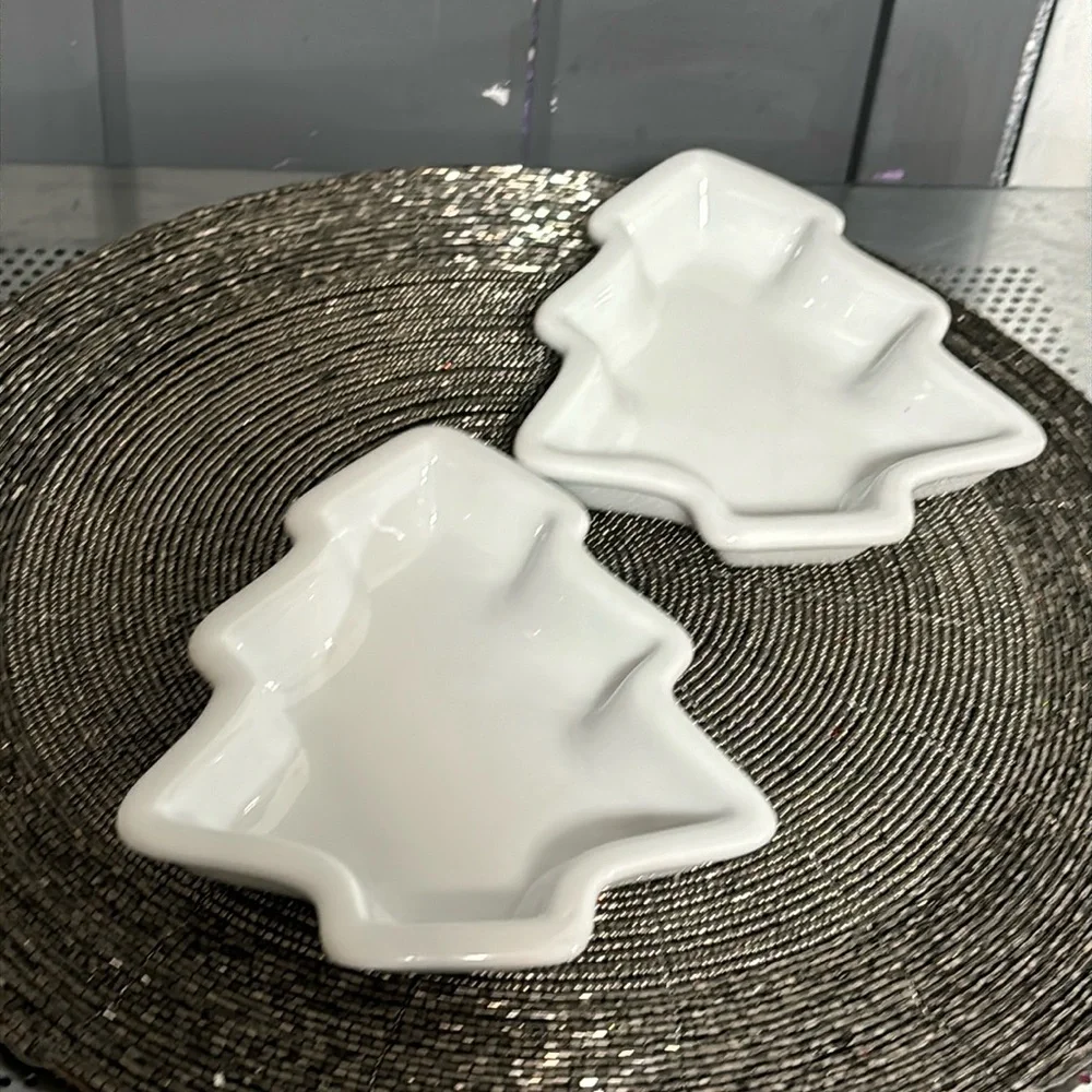 Set of 2 Crate & Barrel Tree Ceramic Trays